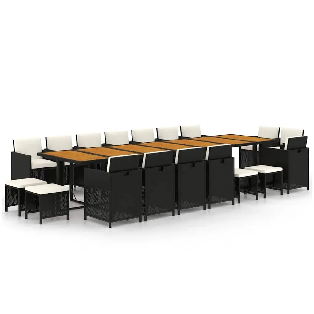 Outdoor Dining Set 19 Piece Black Poly Rattan Garden Furniture with Cushions