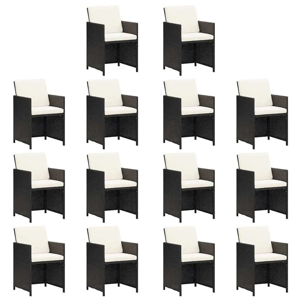 Outdoor Dining Set 19 Piece Black Poly Rattan Garden Furniture with Cushions
