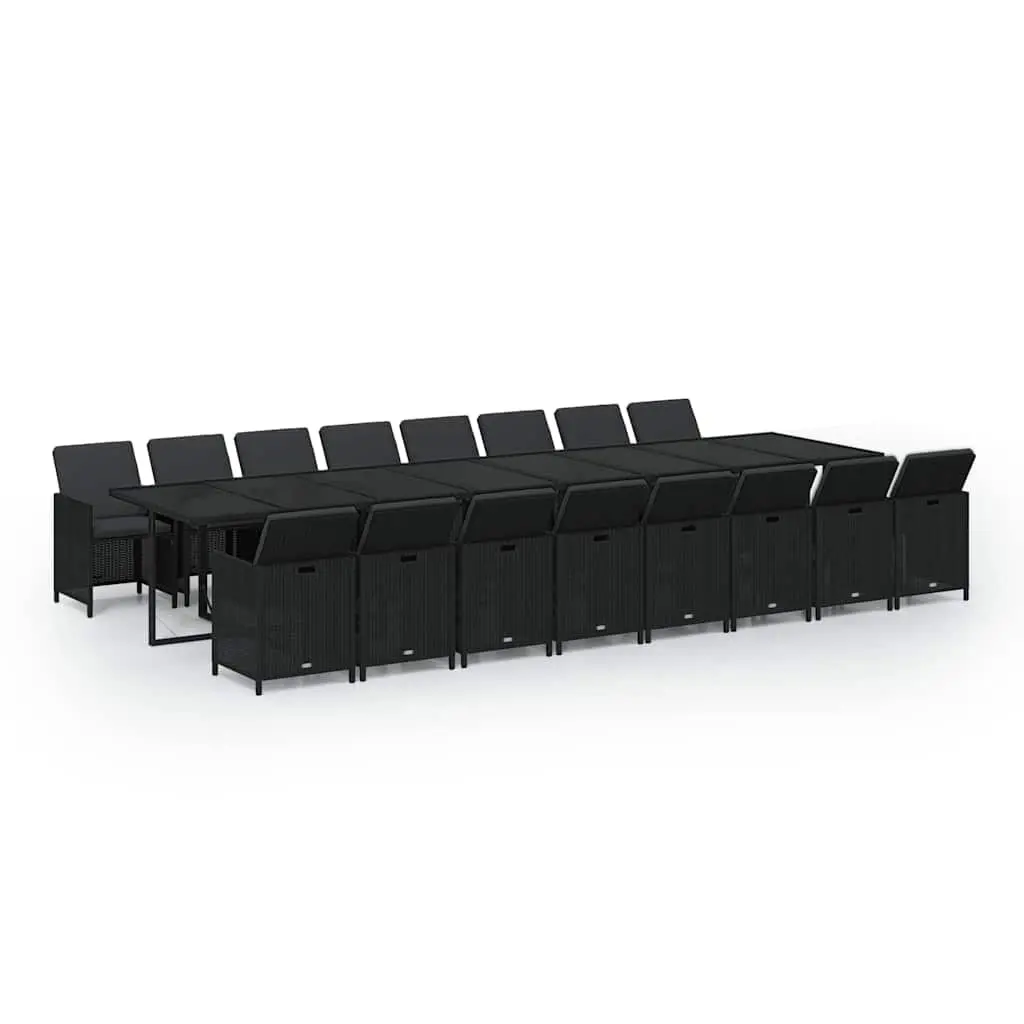Outdoor Dining Set 17 Piece Garden Furniture Black Poly Rattan Chairs Table