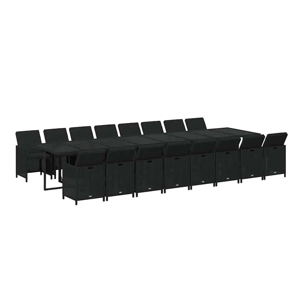Outdoor Dining Set 17 Piece Garden Furniture Black Poly Rattan Chairs Table