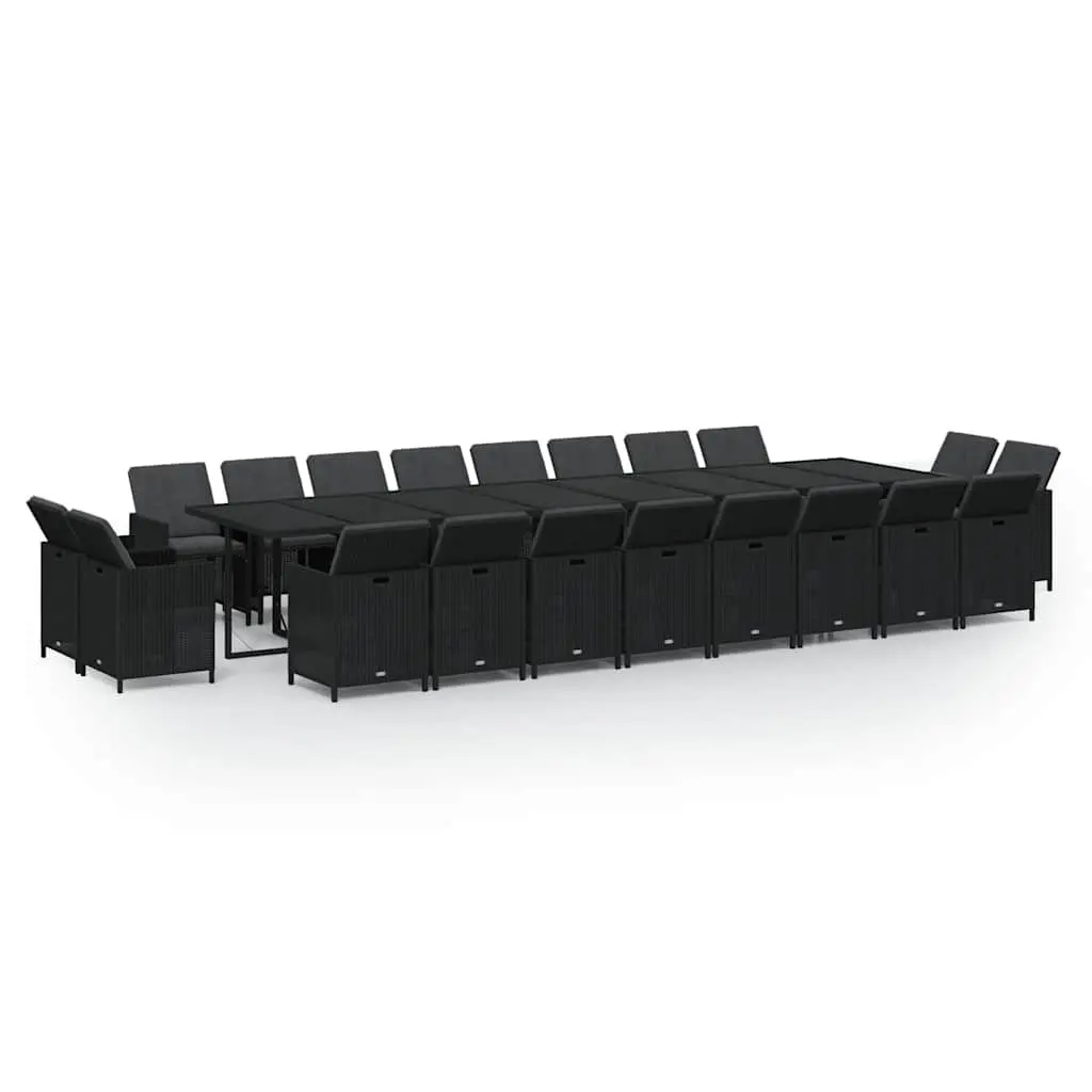 21 Piece Outdoor Dining Set Black PE Rattan Garden Furniture with Steel Frame