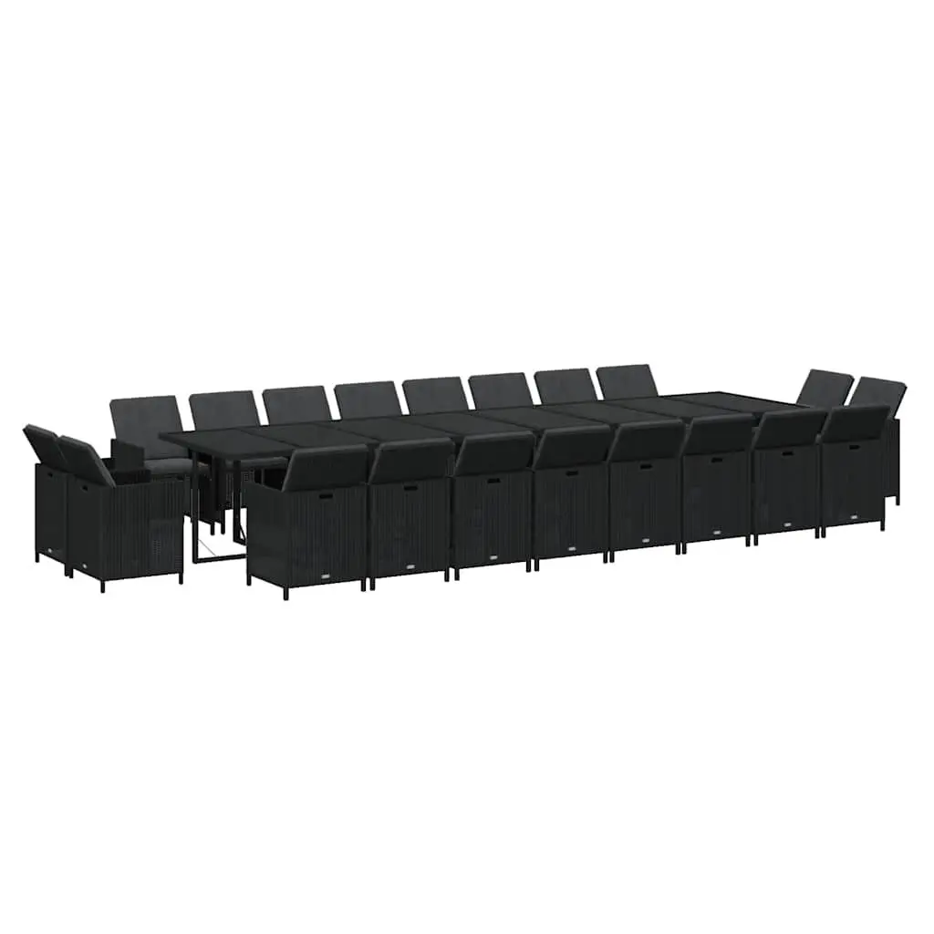 21 Piece Outdoor Dining Set Black PE Rattan Garden Furniture with Steel Frame