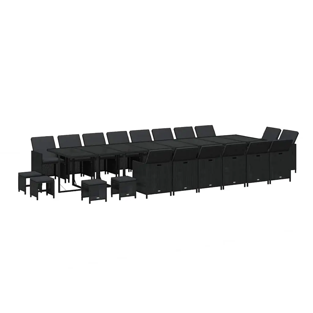 Outdoor Dining Set 21 Piece Black PE Rattan Steel Frame with Cushions