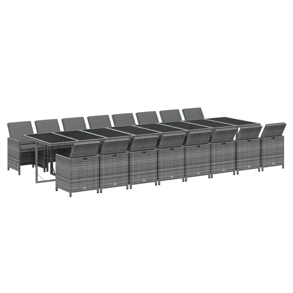 Outdoor Furniture Set Grey PE Rattan Dining 17 Piece with Cushions Steel Frame