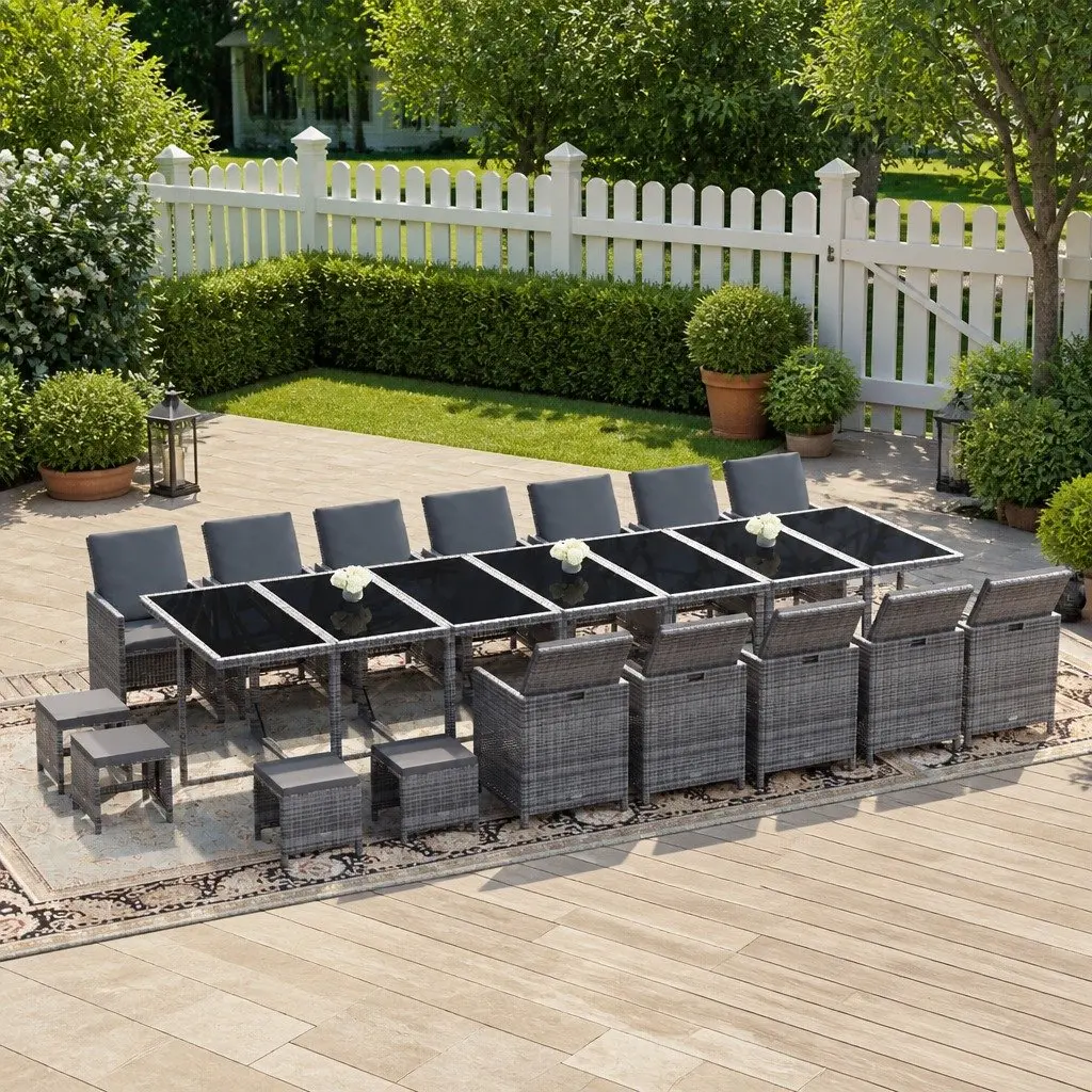 Outdoor Furniture Set Grey PE Rattan 21 Piece Dining Set with Cushions