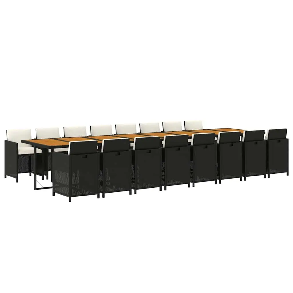 Outdoor Garden Dining Set 17 Piece Black Poly Rattan Furniture with Cushions
