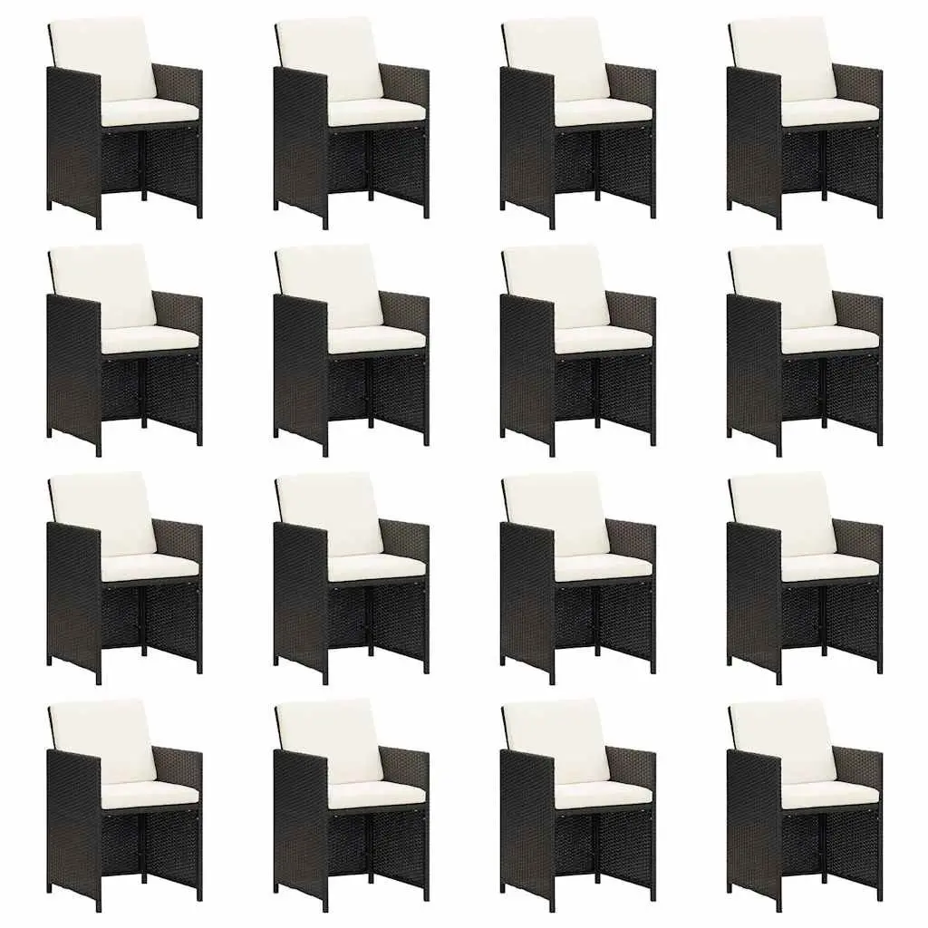 Outdoor Garden Dining Set 17 Piece Black Poly Rattan Furniture with Cushions