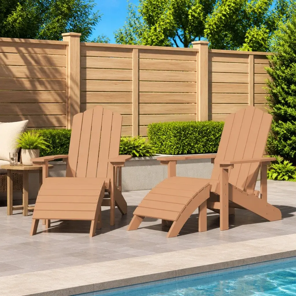 Adirondack Chairs Set HDPE Brown 2 Piece with Detachable Footstools