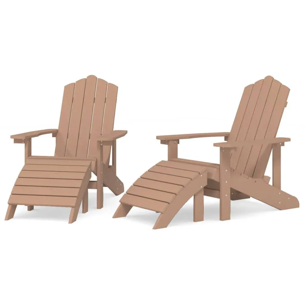 Adirondack Chairs Set HDPE Brown 2 Piece with Detachable Footstools
