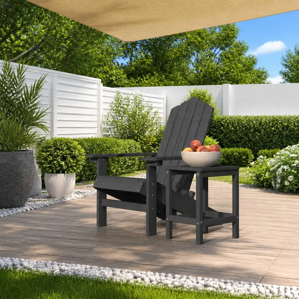 Adirondack Chair with Integrated Table HDPE Weather-resistant Anthracite
