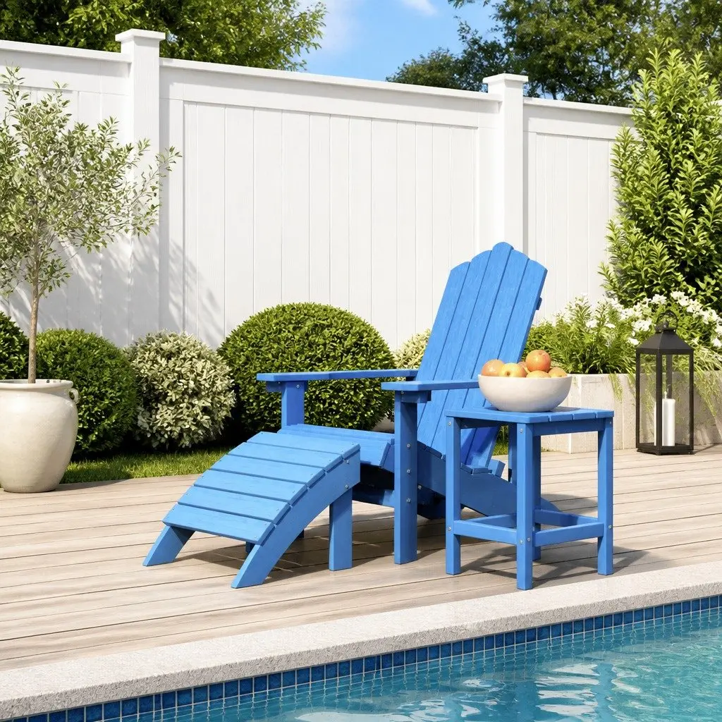 Adirondack Chair Set HDPE Blue with Footstool and Side Table Outdoor Garden Patio Furniture
