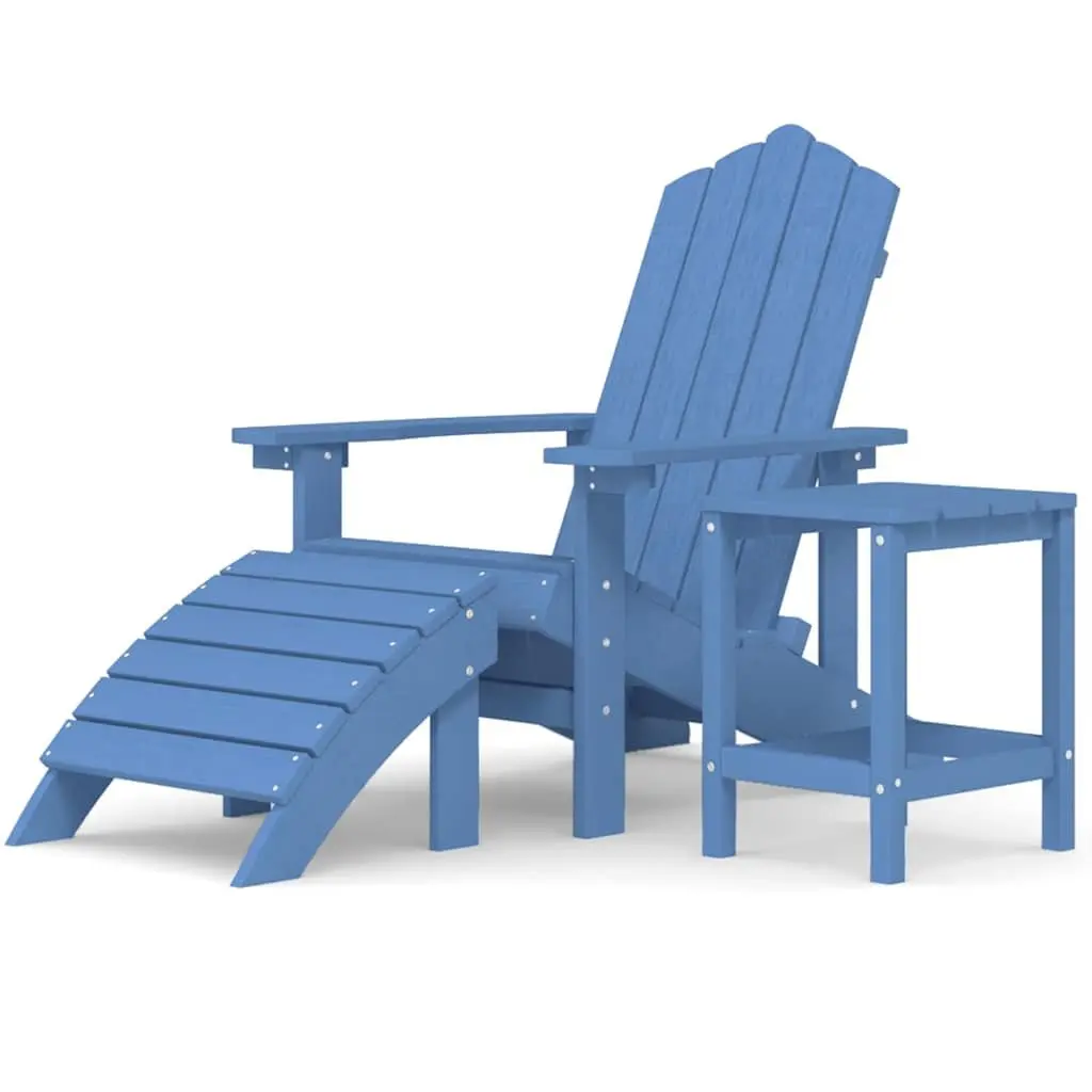 Adirondack Chair Set HDPE Blue with Footstool and Side Table Outdoor Garden Patio Furniture