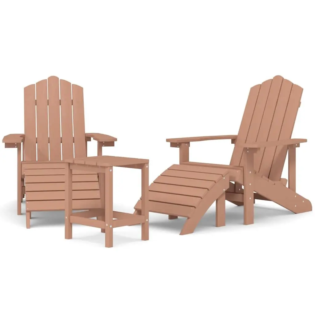Adirondack Chair Set HDPE Brown with Detachable Footstools and Side Table for Garden Patio Seating