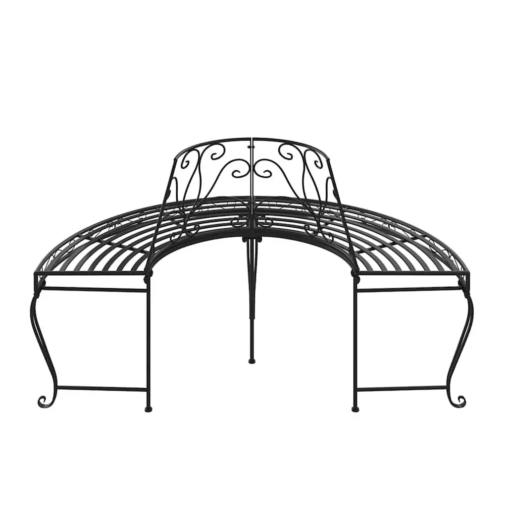 Half Round Tree Bench Steel Ø160 cm Black 2 Piece Outdoor Seating