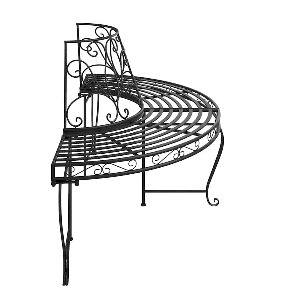 Half Round Tree Bench Steel Ø160 cm Black 2 Piece Outdoor Seating