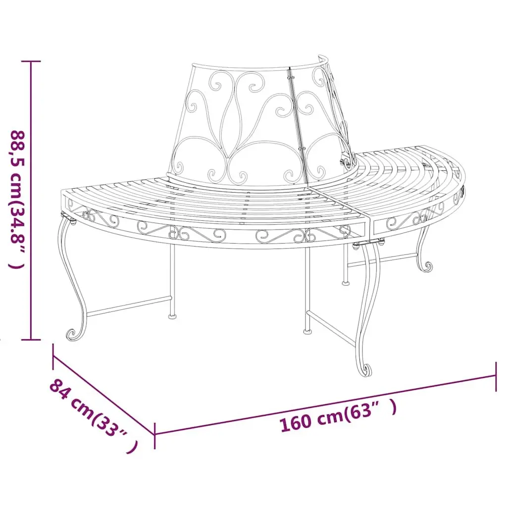 Half Round Tree Bench Steel Ø160 cm Black 2 Piece Outdoor Seating