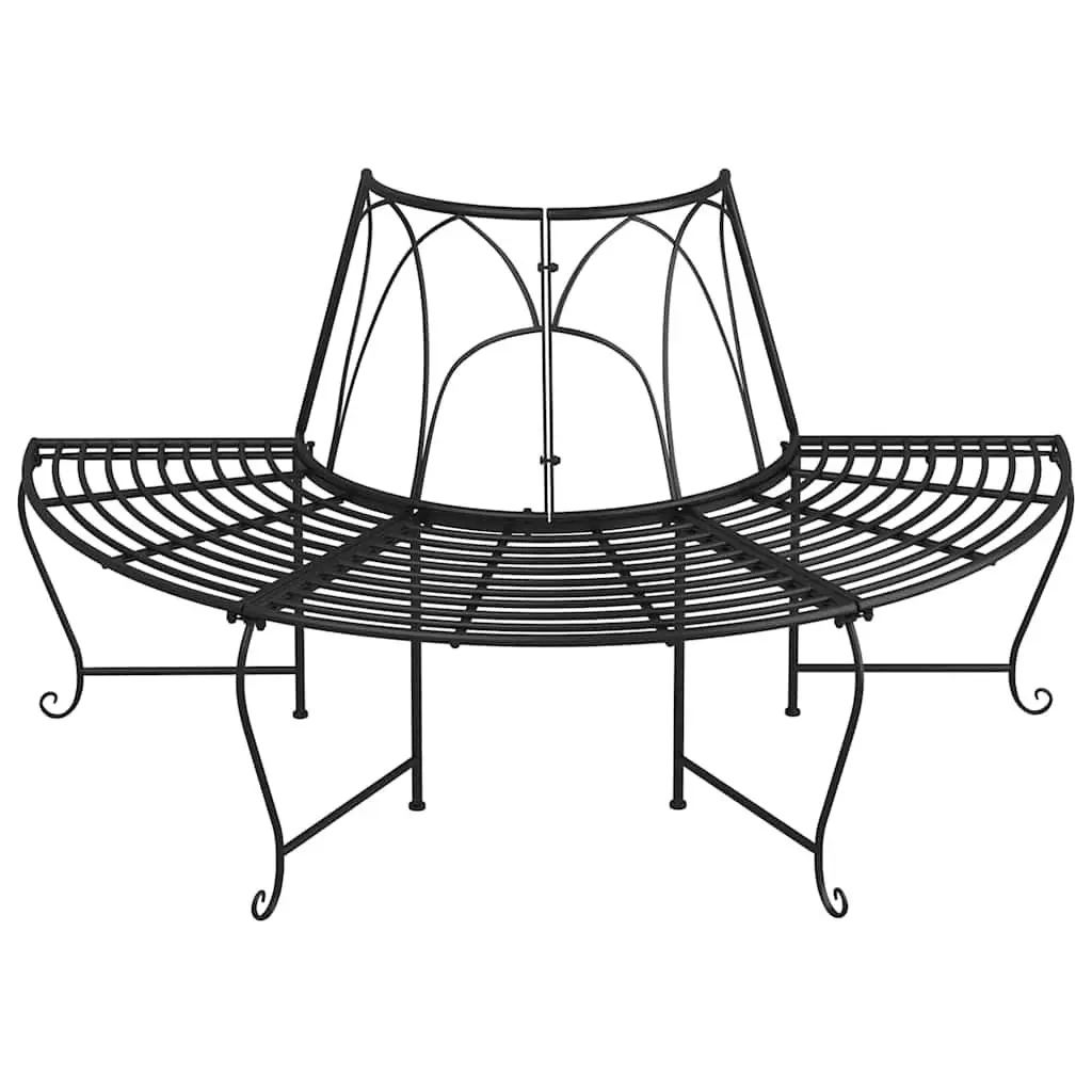 Half Round Tree Bench Steel Black 159 cm Wrap Around Outdoor Seating 2 Pack