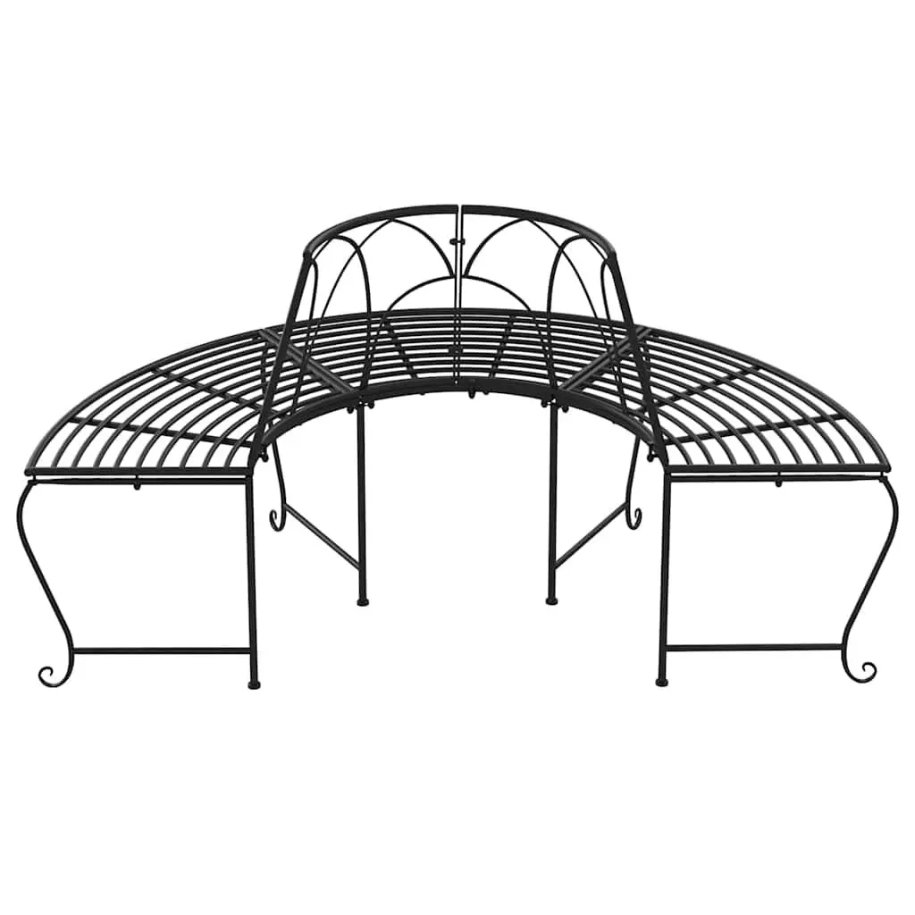 Half Round Tree Bench Steel Black 159 cm Wrap Around Outdoor Seating 2 Pack