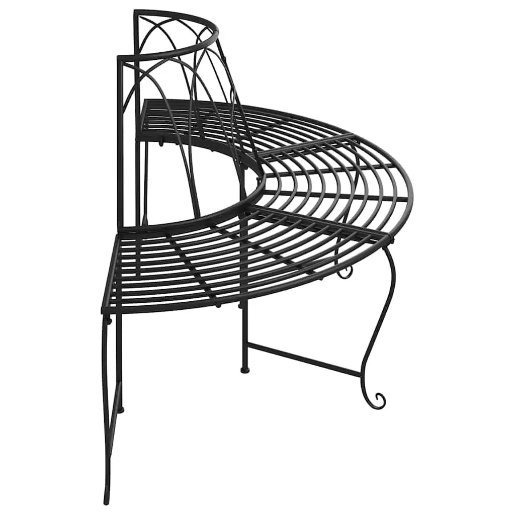 Half Round Tree Bench Steel Black 159 cm Wrap Around Outdoor Seating 2 Pack