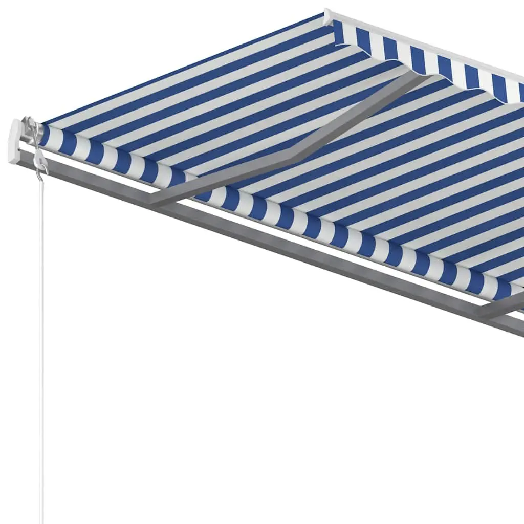 Retractable Awning Aluminium 400cm x 300cm Adjustable Blue White Outdoor Shade