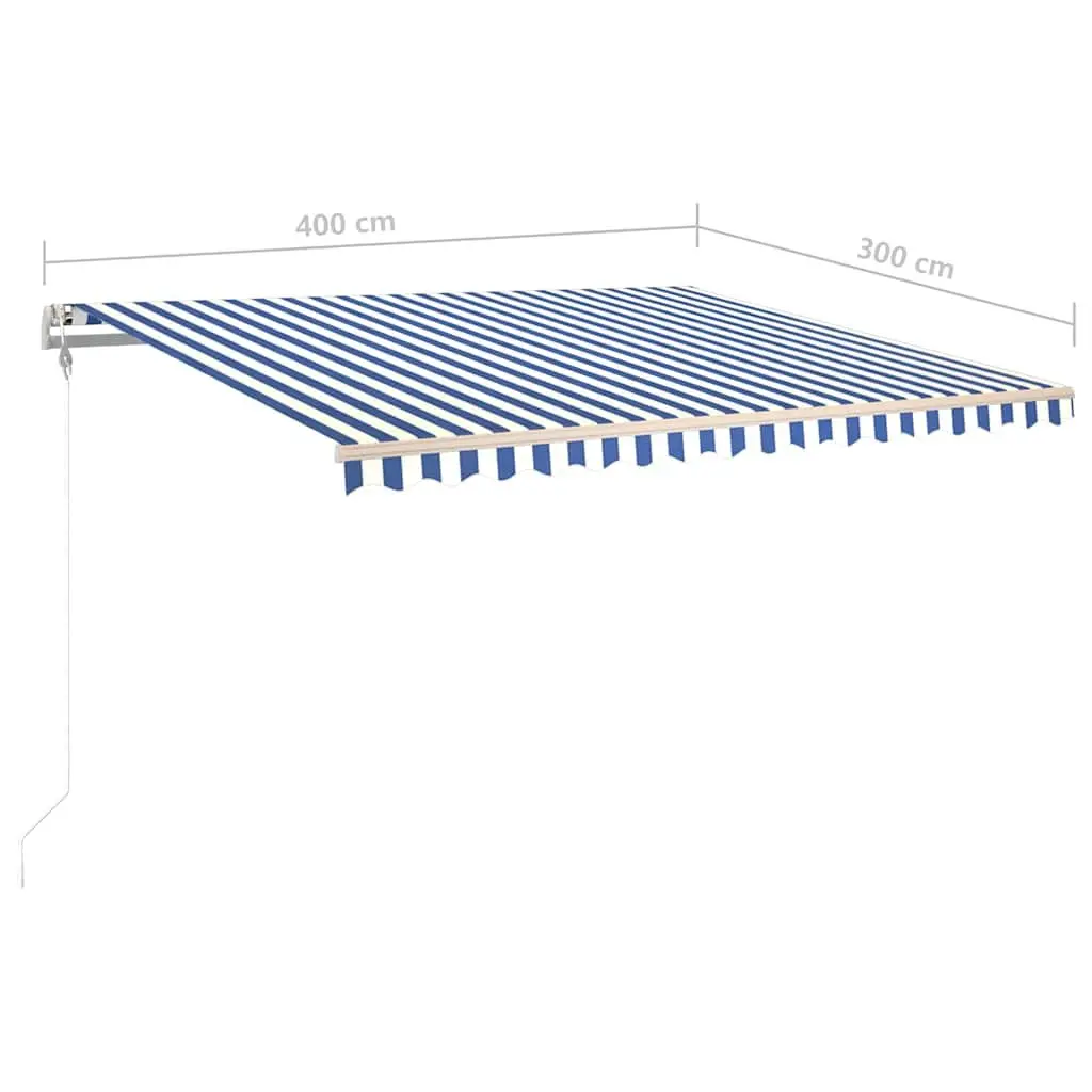 Retractable Awning Aluminium 400cm x 300cm Adjustable Blue White Outdoor Shade