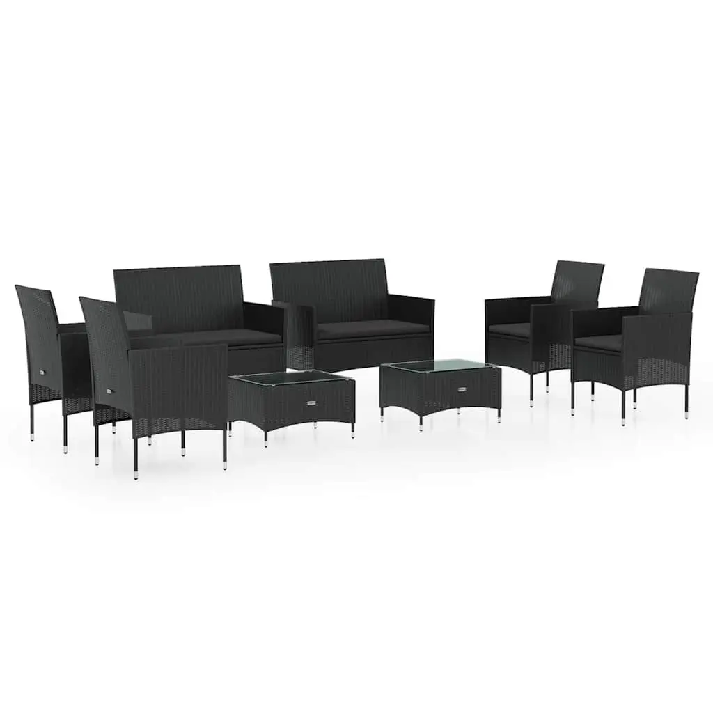 Outdoor Lounge Set Poly Rattan Furniture 8 Piece Black with Cushions