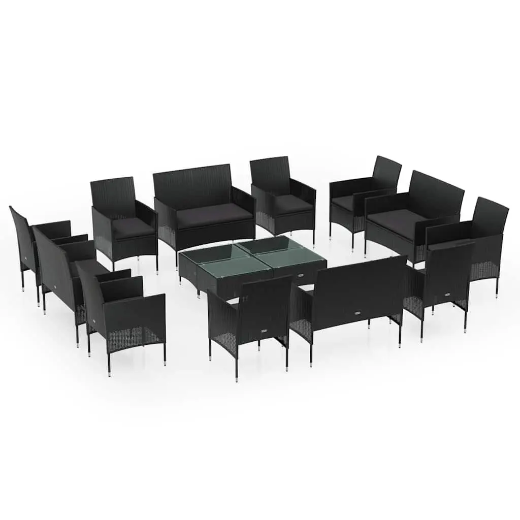 Outdoor Garden Lounge Set Poly Rattan 16 Piece Black