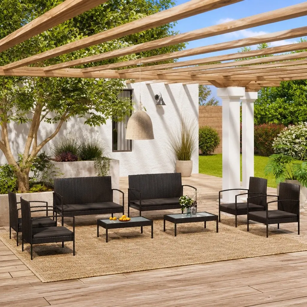 Garden Lounge Set Poly Rattan 8 Piece Outdoor Furniture Patio Sofa with Cushions Black