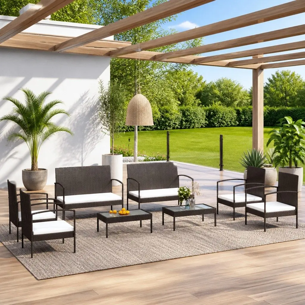 Garden Lounge Set 8 Piece Powder-coated Steel PE Rattan Black