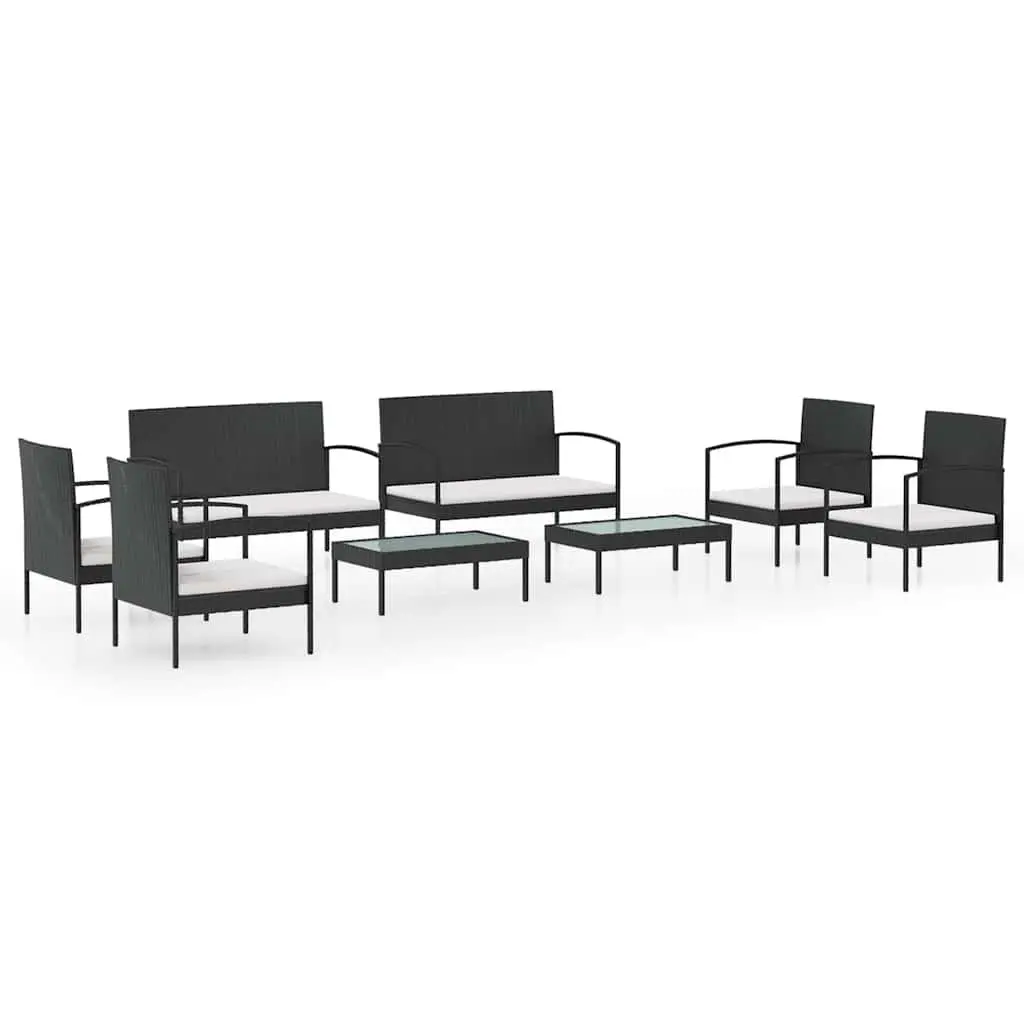Garden Lounge Set 8 Piece Powder-coated Steel PE Rattan Black
