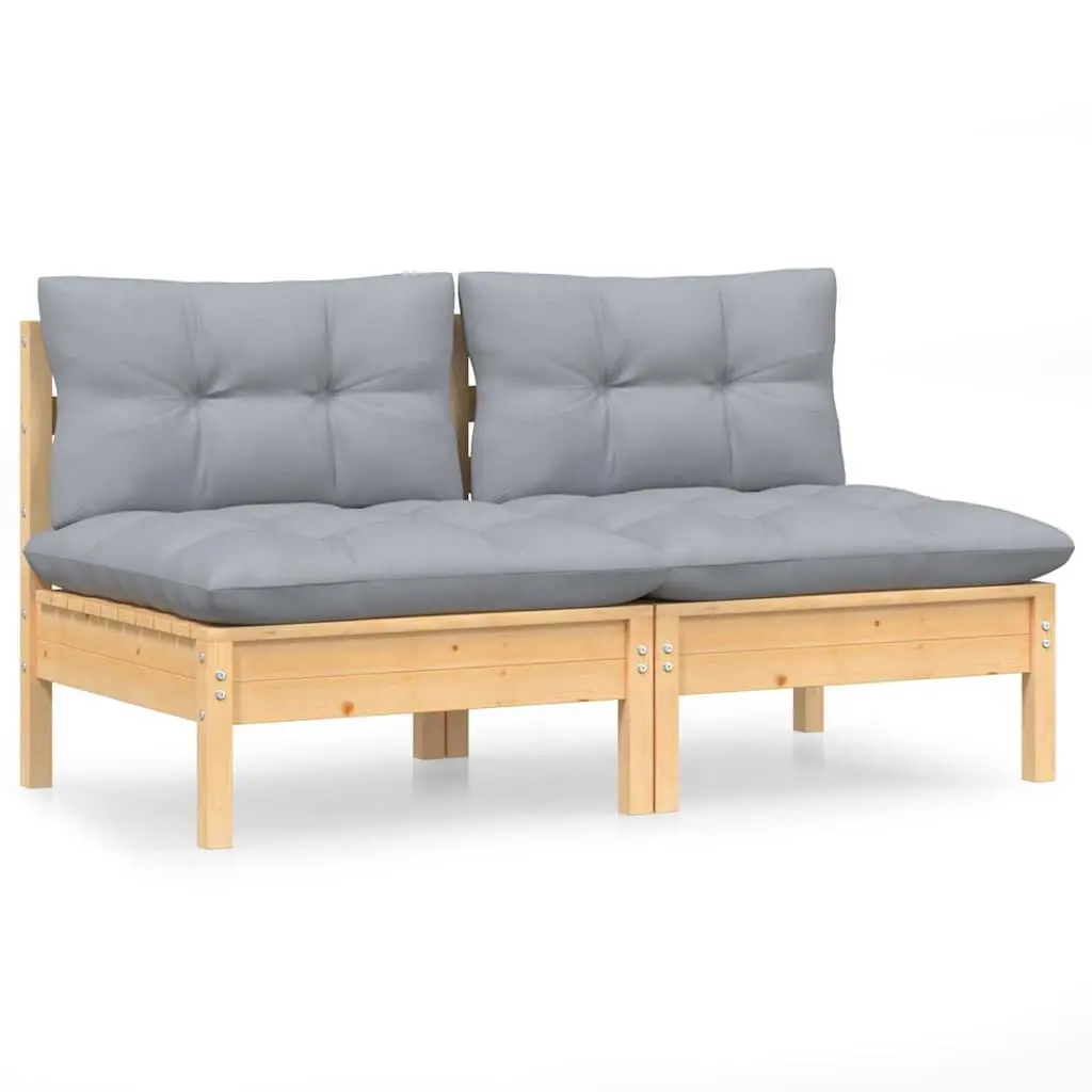 2-Seater Garden Sofa Grey Cushions Solid Pinewood Outdoor Patio Furniture