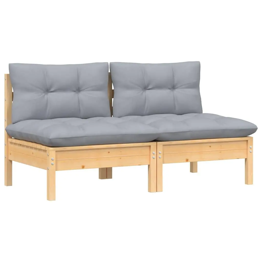 2-Seater Garden Sofa Grey Cushions Solid Pinewood Outdoor Patio Furniture