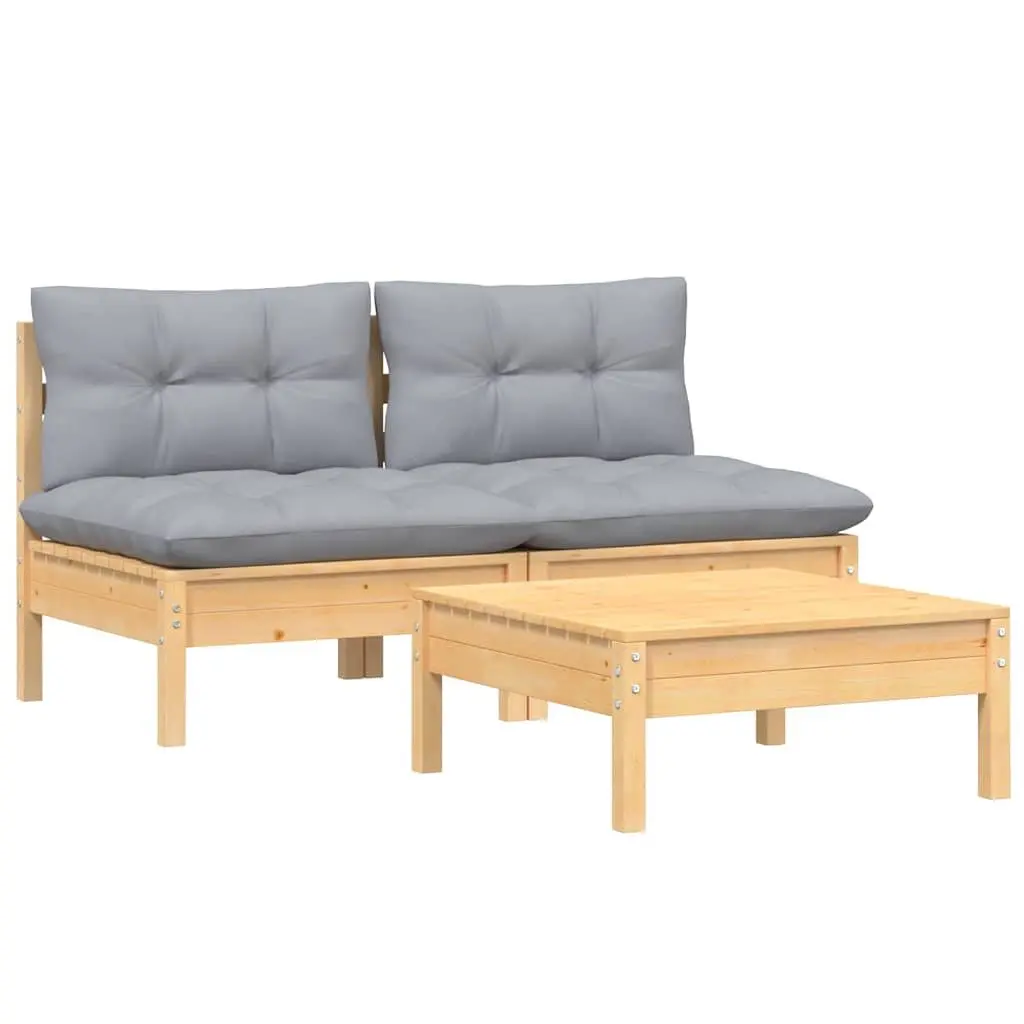 3 Piece Outdoor Lounge Set Grey Cushions Pinewood Garden Sofa Furniture