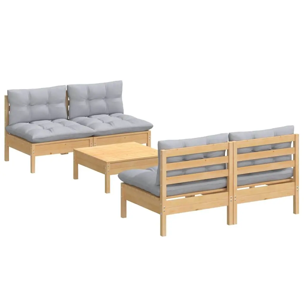Garden Lounge Set 5 Piece Outdoor Patio Furniture Grey Cushions Modular Pinewood