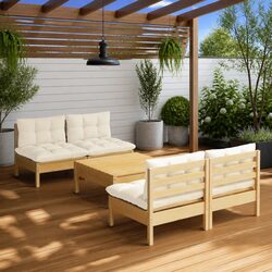 Pinewood Garden Lounge Set with Cream Cushions – 5 Pieces