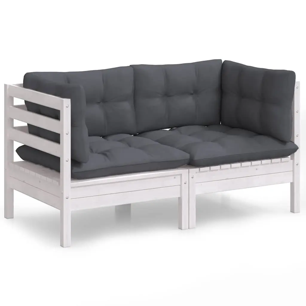 2-Seater Modular Lounge Seat Garden Sofa Pinewood Outdoor Furniture White with Cushions
