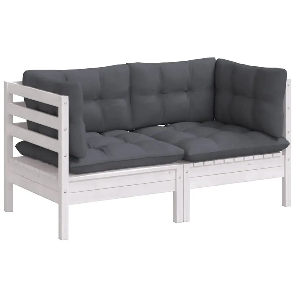 2-Seater Modular Lounge Seat Garden Sofa Pinewood Outdoor Furniture White with Cushions