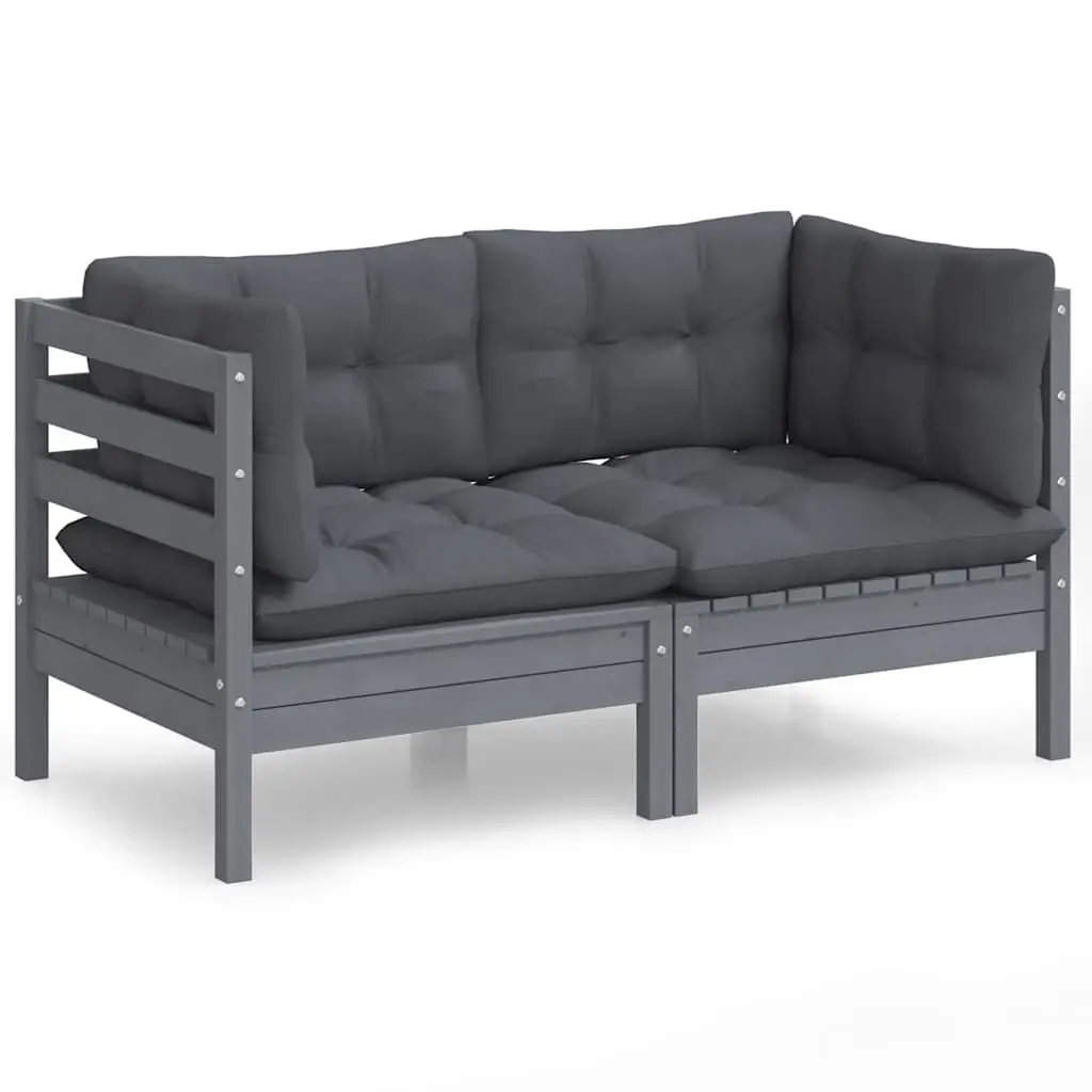 2-Seater Garden Sofa Outdoor Patio Seating Solid Pinewood with Grey Cushions