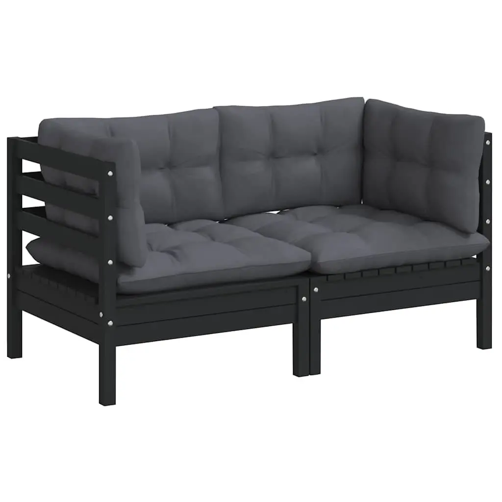 2-Seater Garden Sofa Solid Pinewood Modular Outdoor Patio Lounge Seat Black