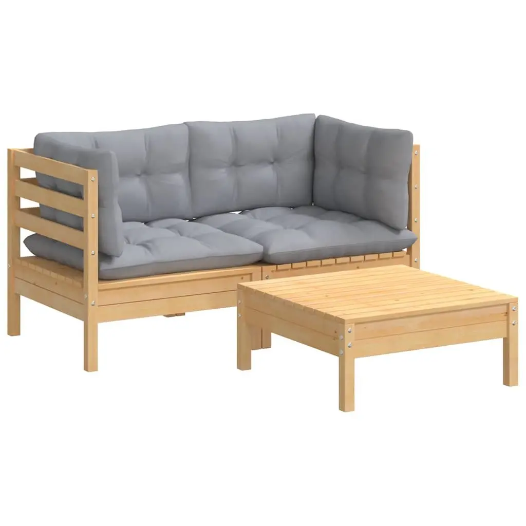Garden Lounge Set Outdoor Furniture Pinewood 3 Piece Grey Cushions