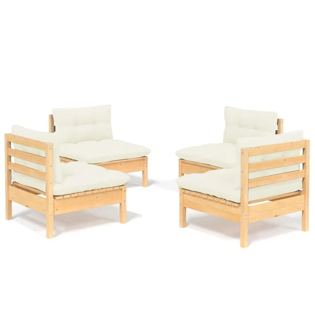 Garden Lounge Set 4 Piece Outdoor Patio Furniture with Cream Cushions Pinewood