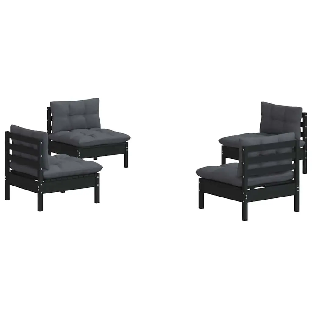 Garden Lounge Set Pinewood 4 Piece Outdoor Furniture with Cushions Black