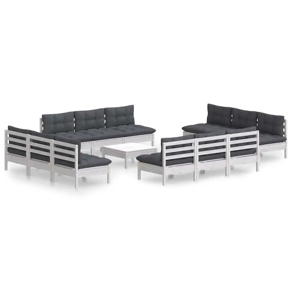 Garden Lounge Set Modular Solid Pinewood 13 Piece Outdoor Patio Furniture White