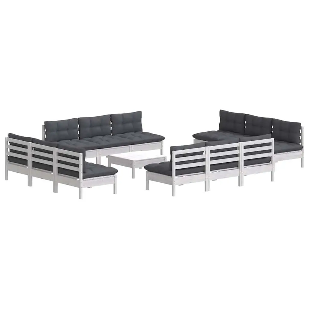Garden Lounge Set Modular Solid Pinewood 13 Piece Outdoor Patio Furniture White