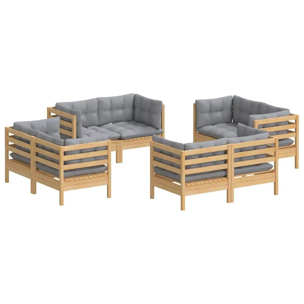 Garden Lounge Set 8 Piece Modular Outdoor Patio Furniture with Grey Cushions