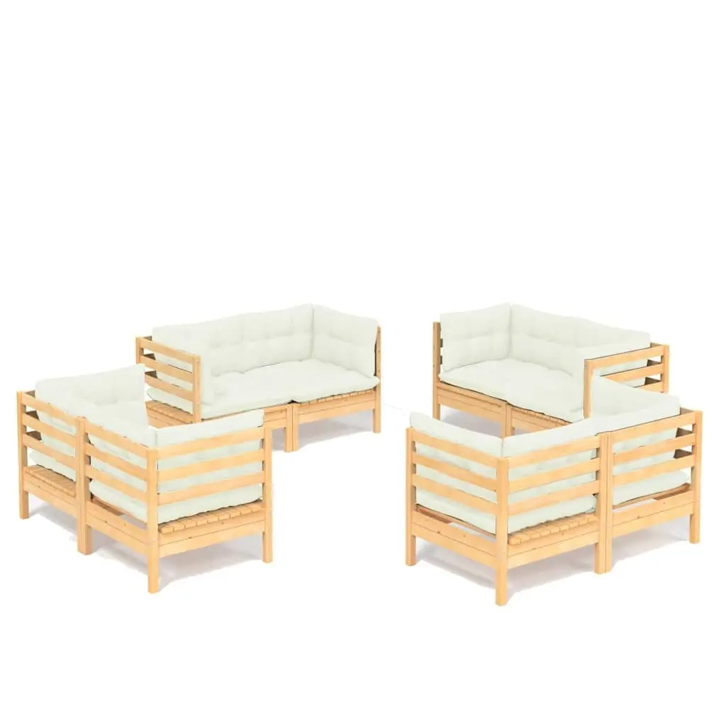 8 Piece Modular Garden Lounge Set Pinewood with Cream Cushions Outdoor Patio Furniture