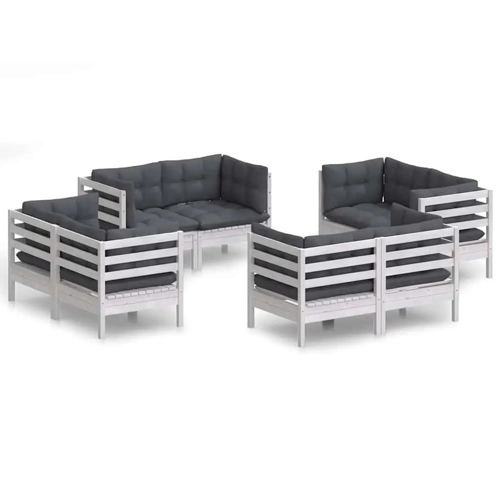 8 Piece Garden Lounge Set Modular Solid Pinewood White Outdoor Patio Furniture