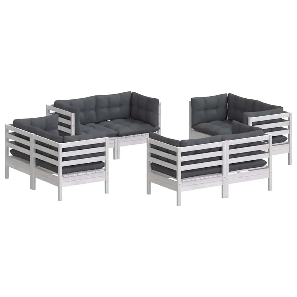 8 Piece Garden Lounge Set Modular Solid Pinewood White Outdoor Patio Furniture