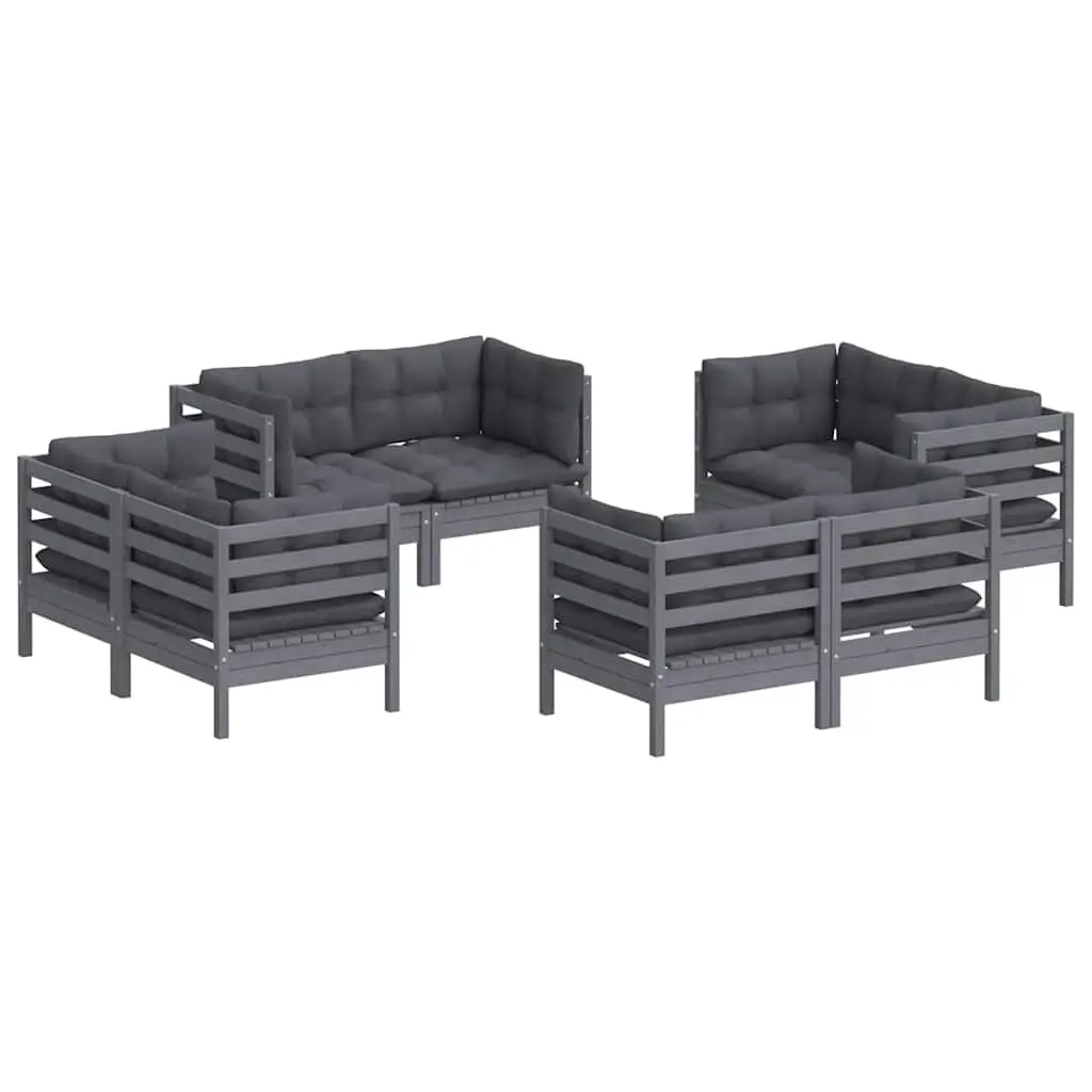Garden Lounge Set 8 Piece Outdoor Patio Furniture Pinewood Grey Cushions Modular