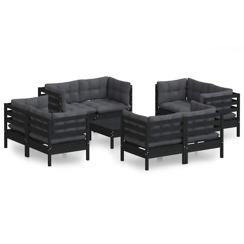 Garden Lounge Set 9 Piece Pinewood Patio Furniture with Cushions Outdoor Seating